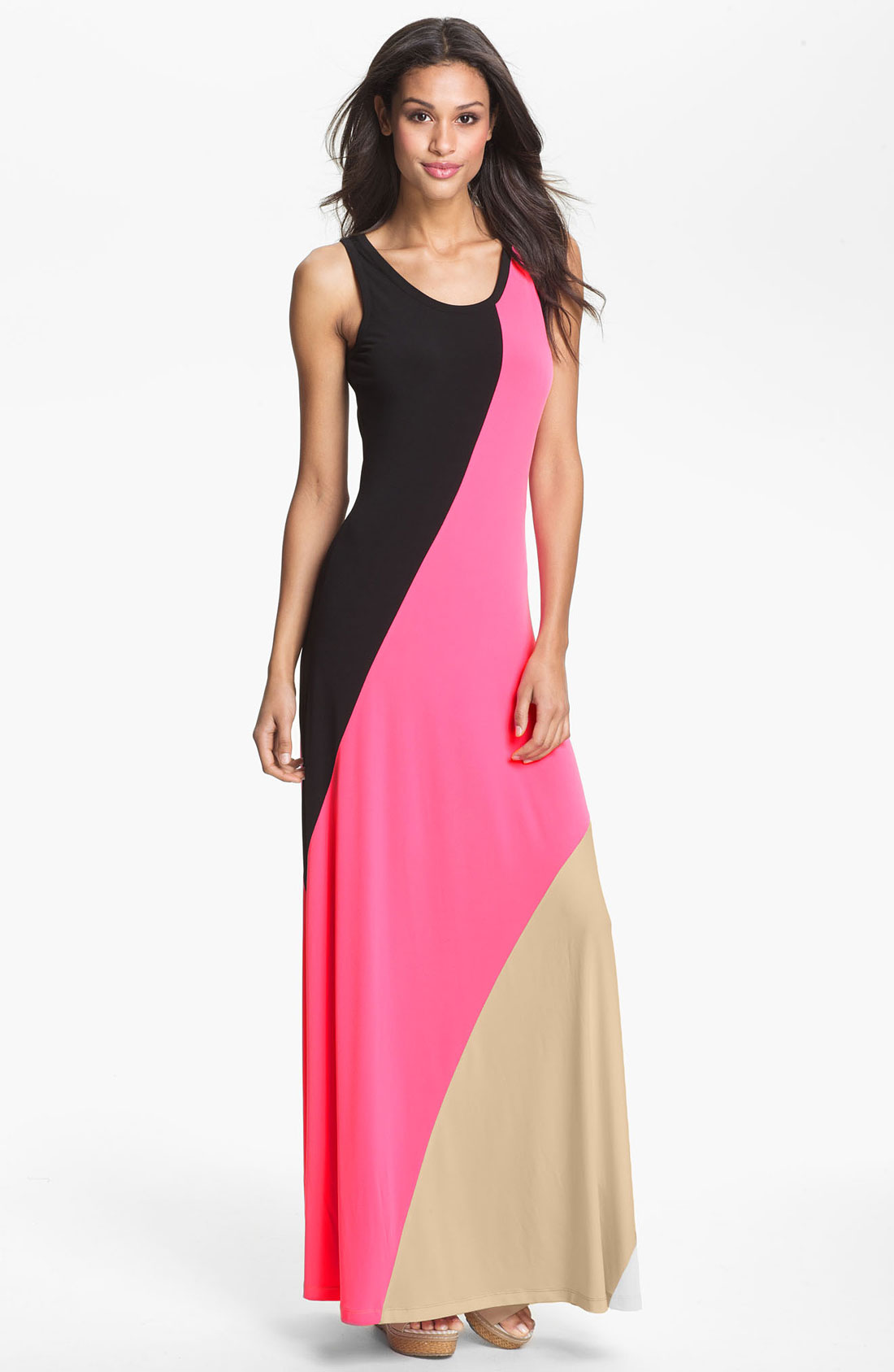 Calvin Klein Colorblock Maxi Dress in Pink (neon pink multi)