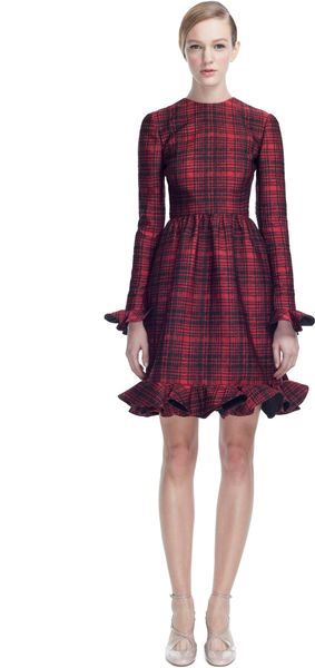 Valentino Broccato Check Long Sleeve Dress - Lyst