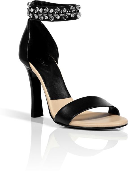 ChloÃ© Black Leather Jeweled Ankle Strap Sandals in Black | Lyst
