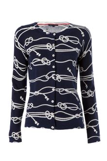 Tommy Hilfiger Delila Printed Crew Neck Long Sleeve Cardigan - Lyst