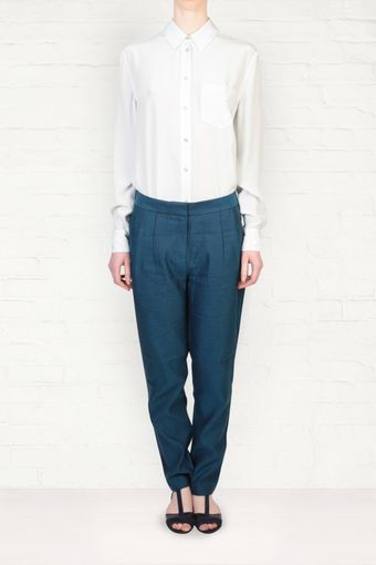 T By Alexander Wang T By Alexander Wang Petrol Blue Linen Pleat Trousers - Lyst