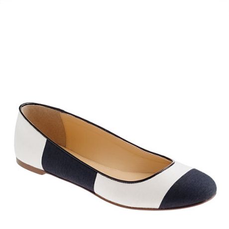 black and white striped ballet flats