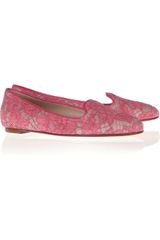 Valentino Lace Covered Leather Slippers