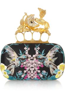 Alexander McQueen Knuckle Embroidered Satin Box Clutch - Lyst