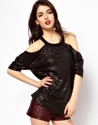 ASOS Collection Asos T-Shirt in Sequin with Cold Shoulder - Lyst
