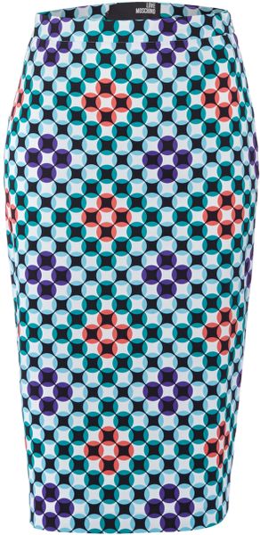 Love Moschino Geometric Print Pencil Skirt - Lyst