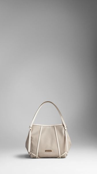 Burberry Small Cotton Gabardine and Leather Tote Bag - Lyst