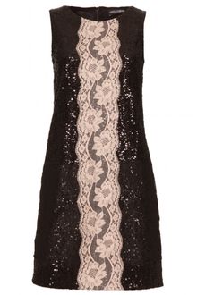 Dolce & Gabbana Sequin Shift Dress with Lace Overlay - Lyst
