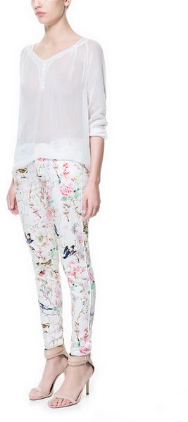 Zara Oriental Print Trousers - Lyst