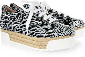 Kenzo Printed Canvas and Patent Leather Platform Sneakers - Lyst