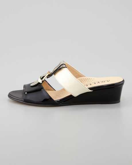 Anyi Lu Lucy Buckled Low Wedge Slide Sandal in Black (blackivory ...