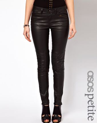 Asos Premium Coated Skinny Biker Jean with Ruched Panel Detail - Lyst