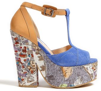 Carven Paris Map Print Platform Tbar Sandals - Lyst