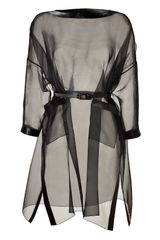 Valentino Black Silk Organza Belted Dress with Leather Trim