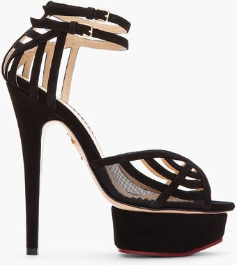 Charlotte Olympia Black Suede Spiderweb Octavia Sandals - Lyst