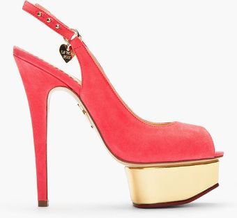Charlotte Olympia Suede Peep Toe Bon Bon Slingbacks - Lyst