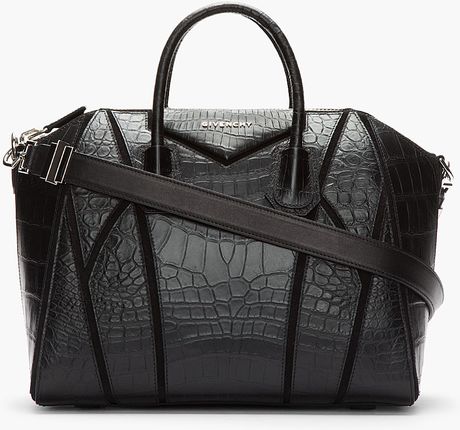 Givenchy Antigona Croc Embossed Patchwork Bag in Black | Lyst