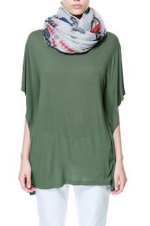 Zara T-Shirt with Boat Neck and Cape Sleeves - Lyst