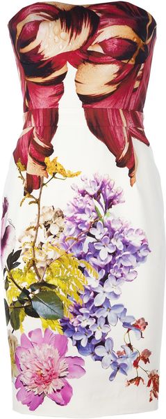 Roberto Cavalli Strapless Floral Print Dress - Lyst