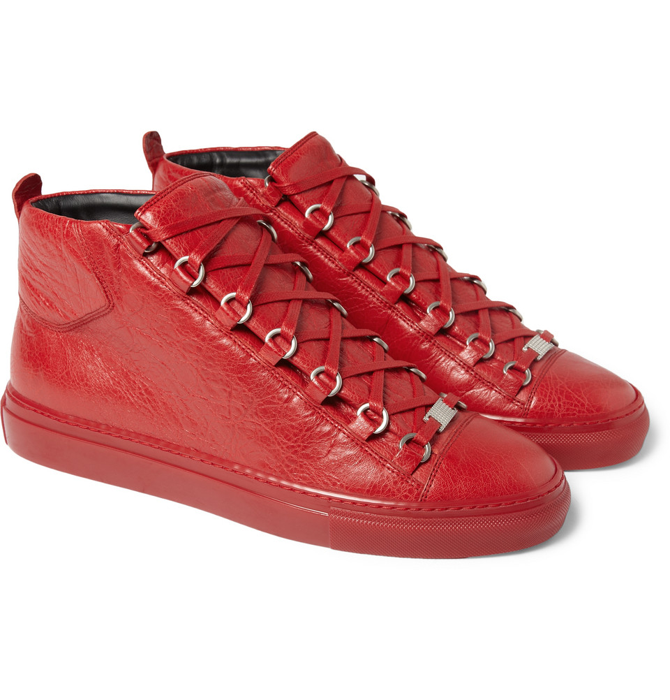 Balenciaga Creasedleather High Top Sneakers in Red for Men