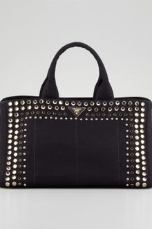 Prada Studded Canvas Gardeners Tote Bag - Lyst