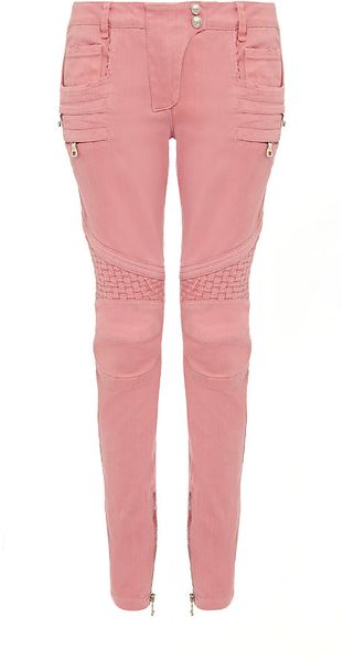 Balmain Skinny Braided Biker Jeans - Lyst