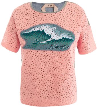 No 21 Hawaiiprint Lace and Jersey Top - Lyst