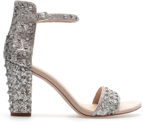 Zara High Heel Sandal with Ankle Strap in Silver - Lyst