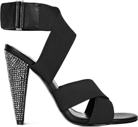 Reiss Luli Embellished Heel Elastic High Sandal in Black | Lyst