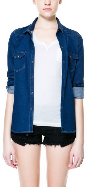 Zara Button Neck T-shirt with Long Sleeves and Pocket - Lyst