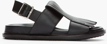 Marni Black Leather Fringed Fussbett Sandals - Lyst