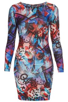 Topshop Graffiti Print Bodycon Dress - Lyst