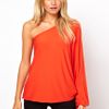 Asos Top with One Shoulder Volume Sleeve in Red (cerise) - Lyst