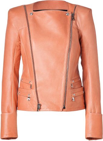 Balmain Peach Leather Biker Jacket - Lyst