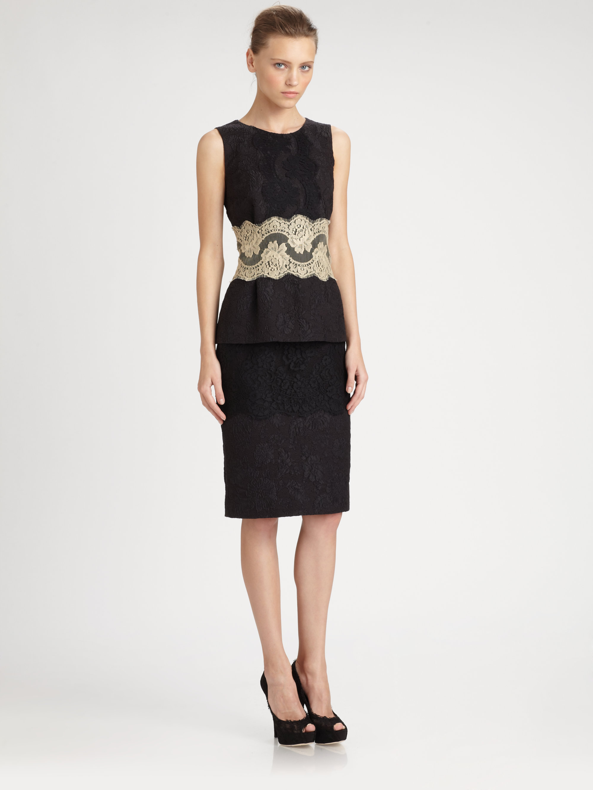 Lyst Dolce Gabbana Lace Peplum Dress In Black