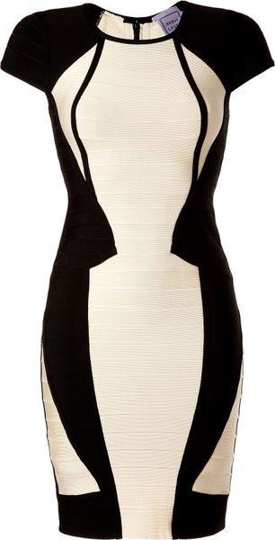 Hervé Léger Blackwhite Colorblock Bandage Dress - Lyst