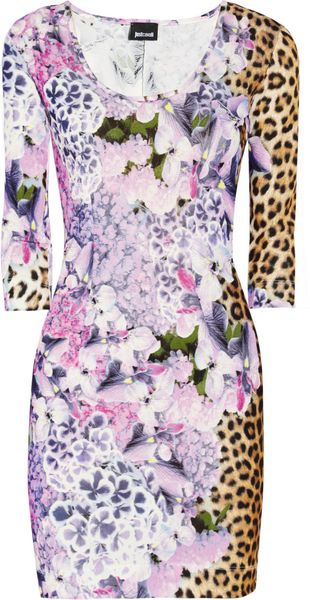 Just Cavalli Printed Satin Jersey Mini Dress - Lyst