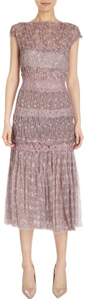 Nina Ricci Georgette and Lace Tiered Dress - Lyst