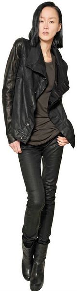 Rick Owens Stretch Waxed Denim and Leather Jacket - Lyst