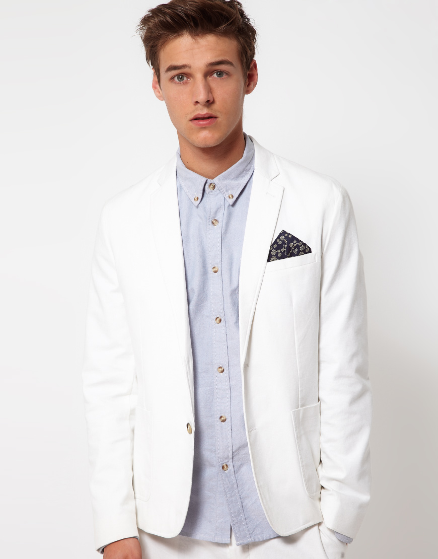 Asos Slim Fit Jacket in Cotton in White for Men Lyst