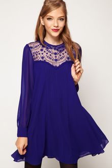 Asos Swing Dress with Lace Insert and Peter Pan Collar - Lyst