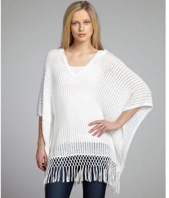 Autumn Cashmere  Cotton Knit Hooded Fringe Poncho - Lyst