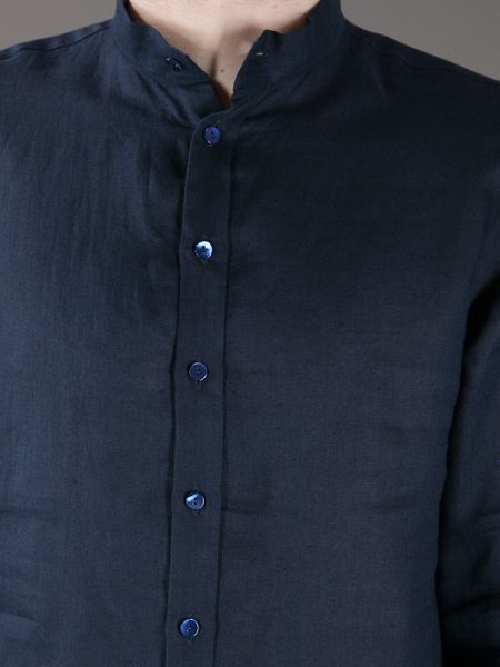 men's collarless button down shirt