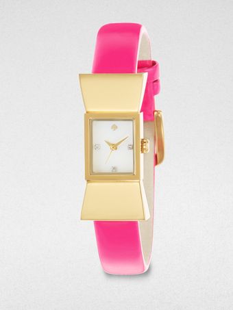 Kate Spade Carlyle Goldtone Bow Patent Leather Strap Watch - Lyst