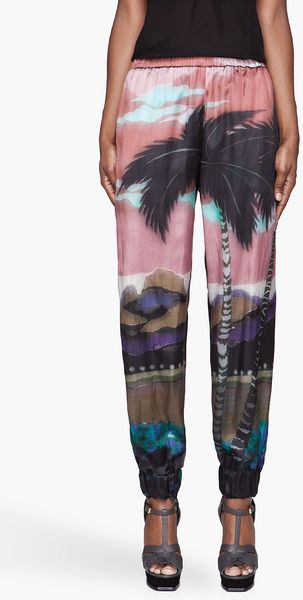 Lanvin Rose Pink Tropical Print Silk Lounge Pants - Lyst