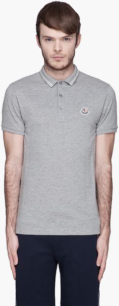 Moncler Heather Grey Slim Logo Polo - Lyst