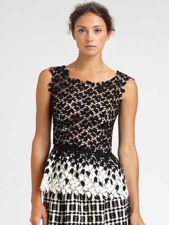 Oscar de la Renta Guipure Lace Peplum Top - Lyst