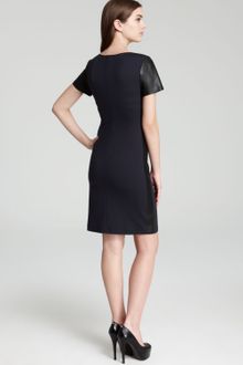 Theory Leather Trim Dress Leilana - Lyst
