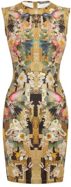 Alexander McQueen Gold Dragonfly Print Minidress - Lyst