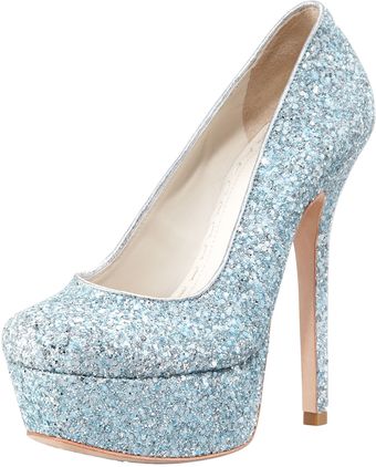 Alice + Olivia Larimore Glitter Platform Pump Silverblu - Lyst
